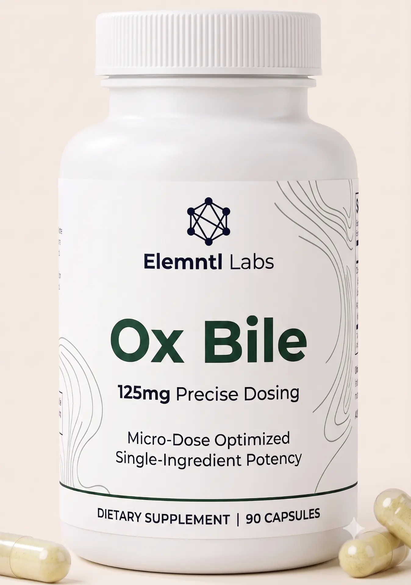 Elemntl Labs Ox Bile 125mg bottle, 90 capsules